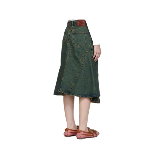 Flared Layered Denim Midi Skirt