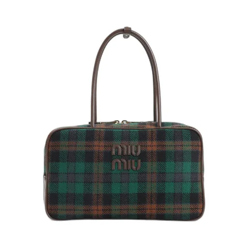Beau Tartan Top-Handle Bag With Leather Details