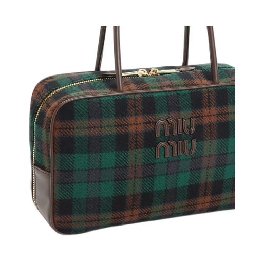 Beau Tartan Top-Handle Bag With Leather Details