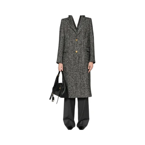Herringbone Button-Detail Coat