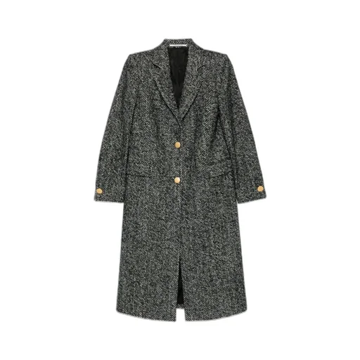 Herringbone Button-Detail Coat