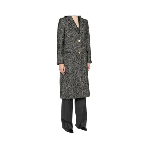 Herringbone Button-Detail Coat