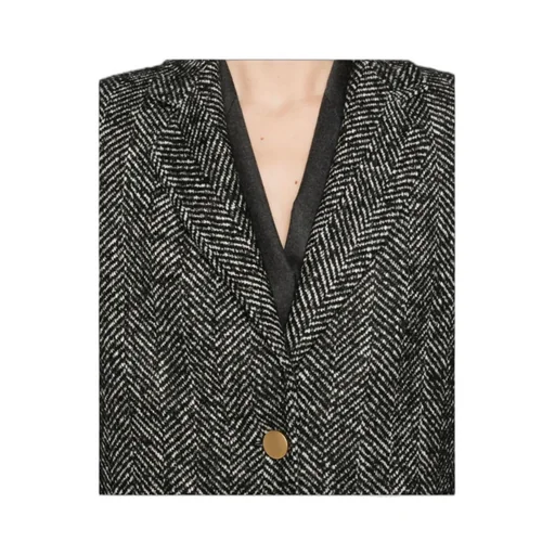 Herringbone Button-Detail Coat