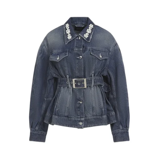 Simone Rocha Embellished Belted Buttoned Denim Jacket