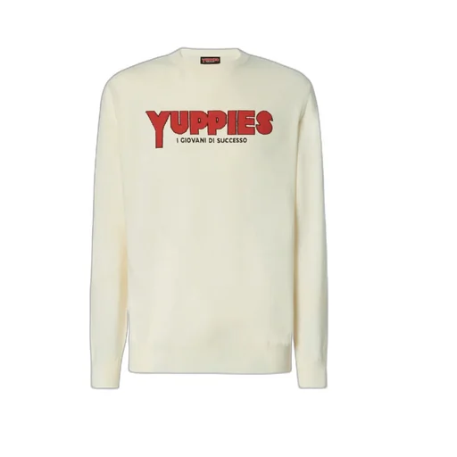 Heron Light Sweater In White With Yuppies Jacquard And Embroidery