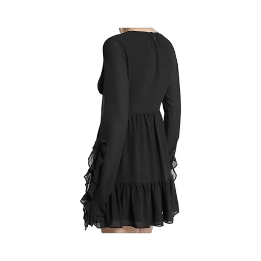 Ruffled Georgette Long-Sleeve Dress