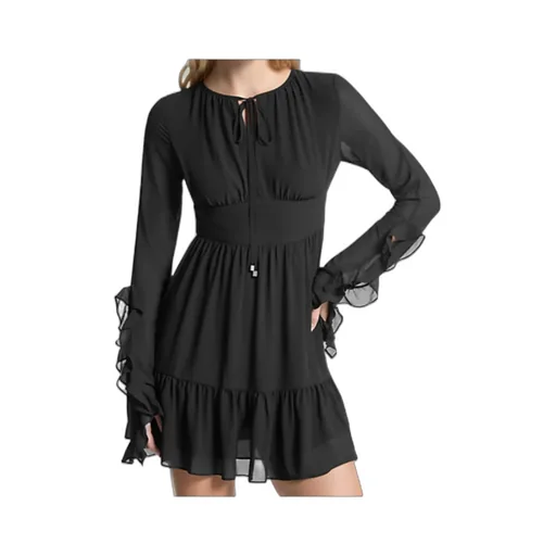 Ruffled Georgette Long-Sleeve Dress