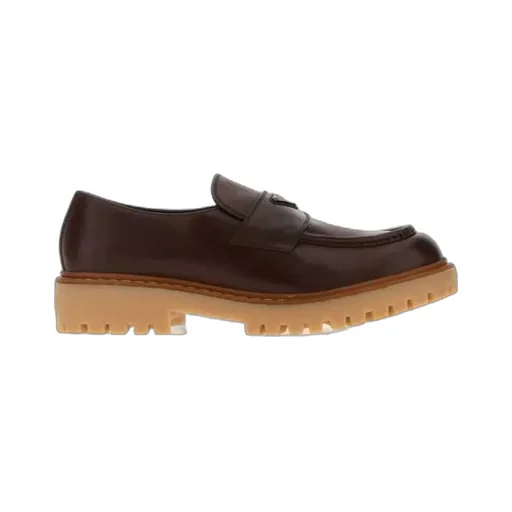 Prada Logo Plaque Round Toe Loafers