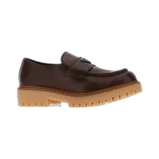 Prada Logo Plaque Round Toe Loafers
