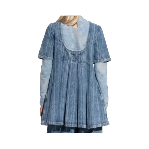Striped Denim Pleated Mini Dress
