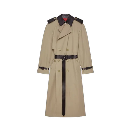 Trench-Coat In Cotton With Leather Details