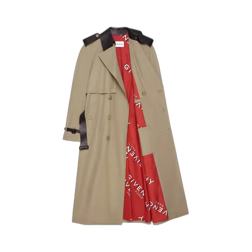 Trench-Coat In Cotton With Leather Details