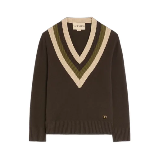 Valentino Logo Plaque V-Neck Jumper