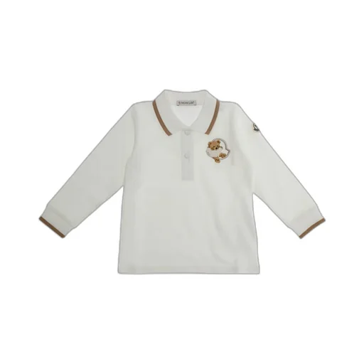 Moncler Enfant Teddy Bear Embroidered Long-Sleeved Polo Shirt