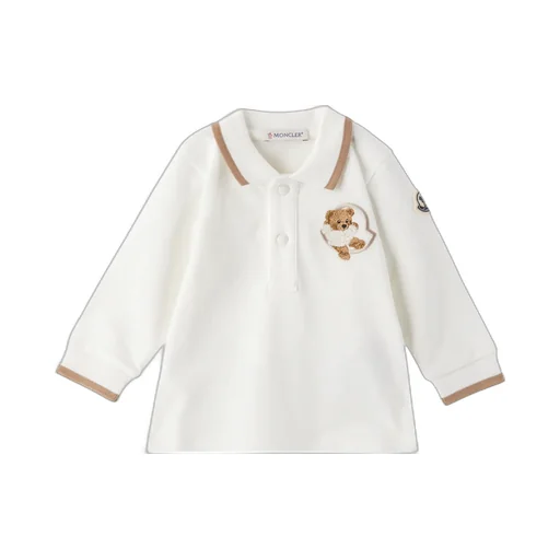 Moncler Enfant Teddy Bear Embroidered Long-Sleeved Polo Shirt