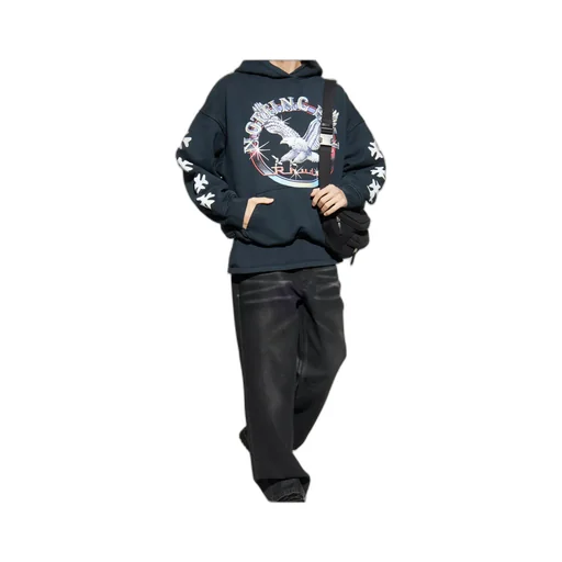 Eagle Graphic Star-Embellished Hoodie