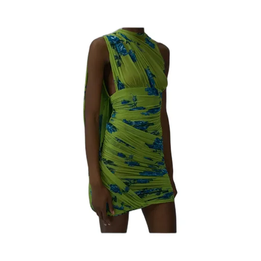 Floral-Print Draped Mini Dress
