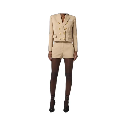 Gold-Button Gabardine Shorts