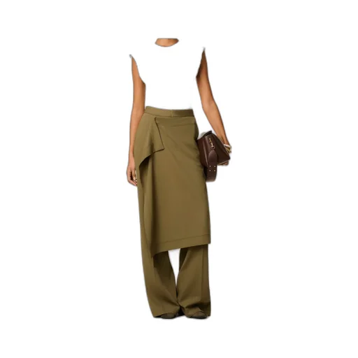 Green Wool Front Panel Large Trousers