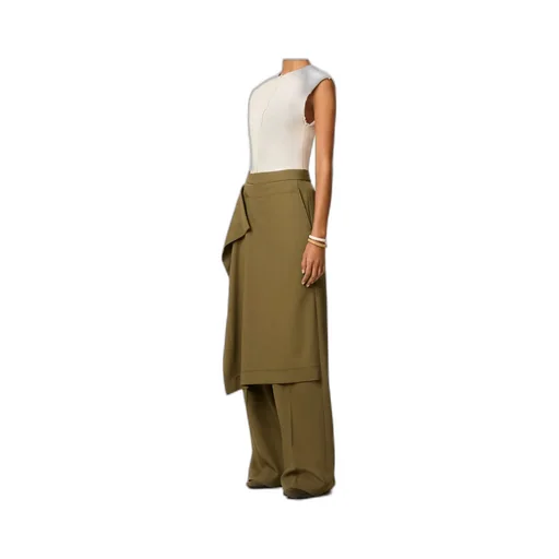 Green Wool Front Panel Large Trousers