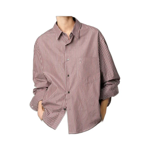 Ami Paris Striped Logo Embroidered Shirt