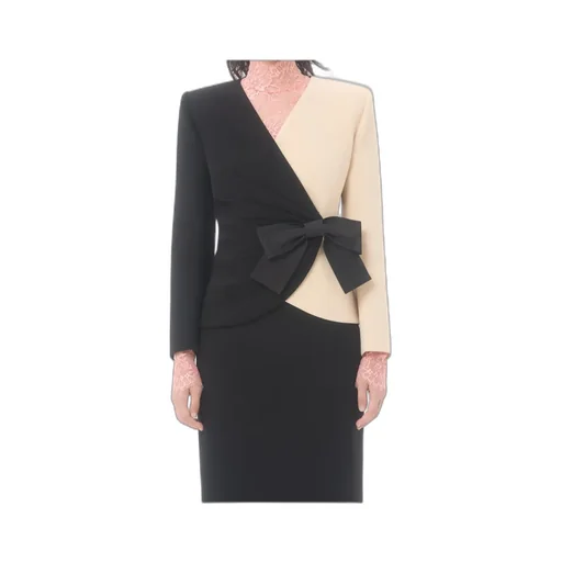 Wool Crepe Jacket With Contrasting Bow