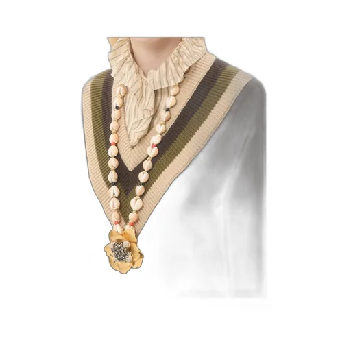 Jardin Aquatique Necklace In Metal, Fabric, Shells, Coral And Onyx