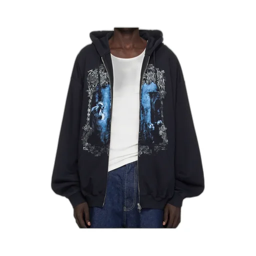 Vetements Printed Drawstring Zipped Hoodie