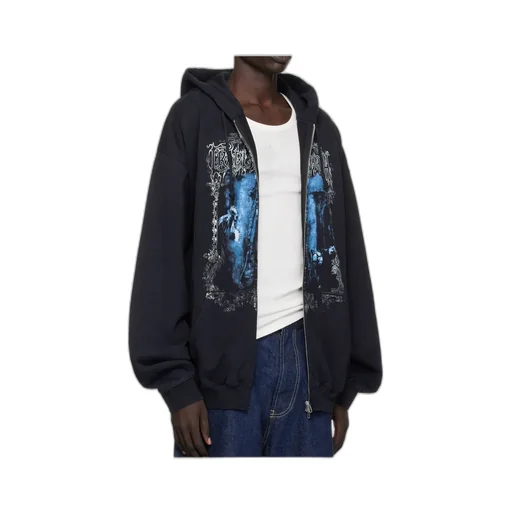 Vetements Printed Drawstring Zipped Hoodie