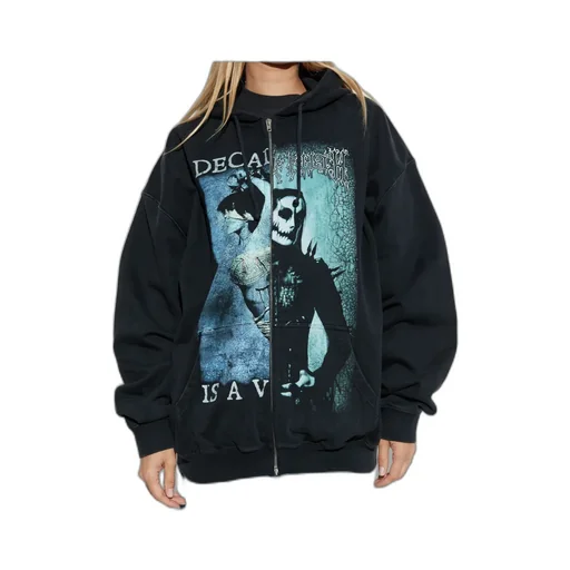 Graphic-Print Zip-Up Hoodie