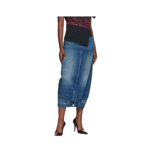 Upside-Down Denim Midi Skirt