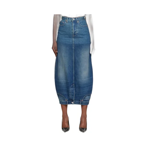 Upside-Down Denim Midi Skirt