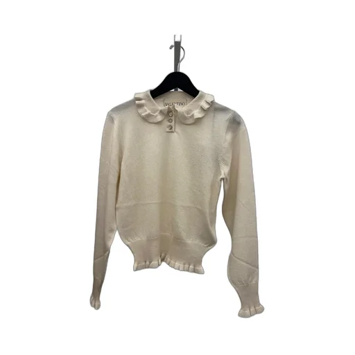 Ruffled-Collar Cashmere Polo Top