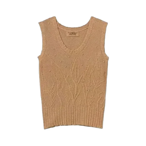 Cable-Knit Floral-Pattern Vest