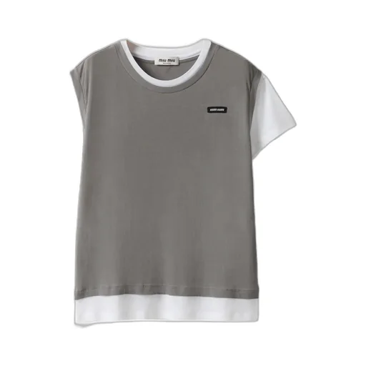 Ribbed Knit Jersey T-Shirt
