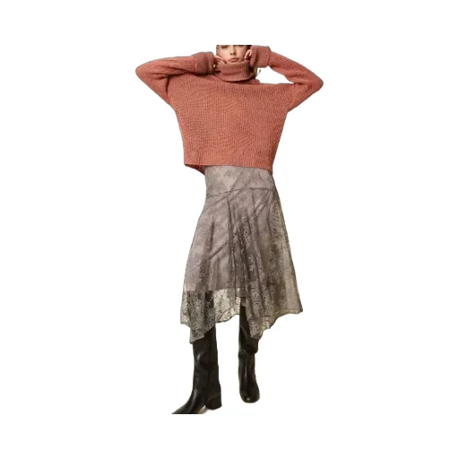 Lace Asymmetric Midi Skirt