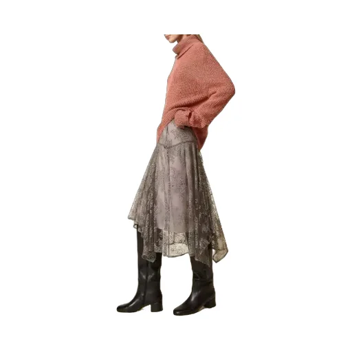 Lace Asymmetric Midi Skirt