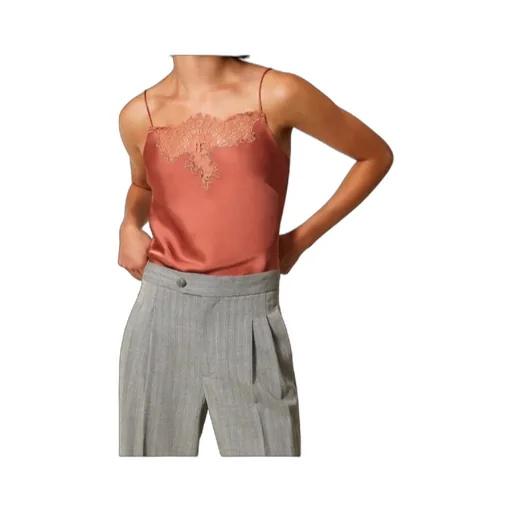 Lace-Trimmed Satin Top