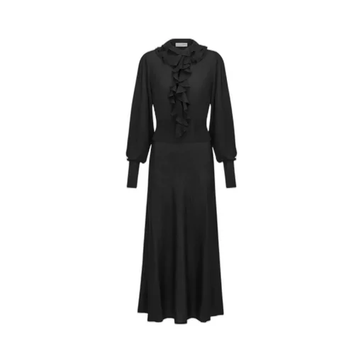 Mid-Length Dress With Removable Ruched Collar