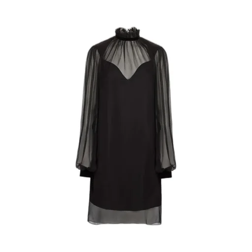 High-Neck Balloon-Sleeve Mini Dress