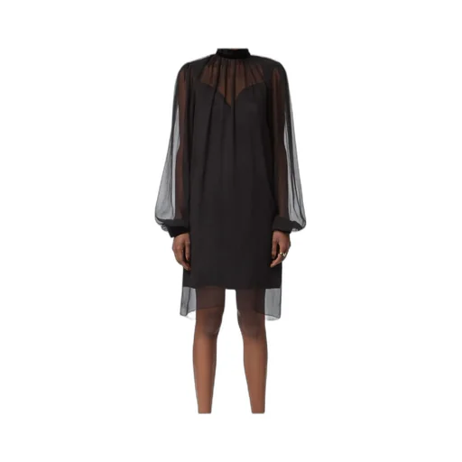 High-Neck Balloon-Sleeve Mini Dress