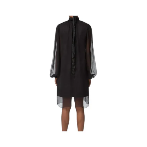 High-Neck Balloon-Sleeve Mini Dress