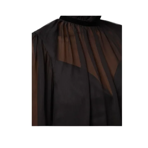 High-Neck Balloon-Sleeve Mini Dress