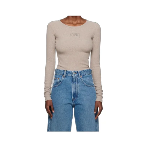 Taupe Wool-Blend Rib Jersey Long-Sleeved T-Shirt