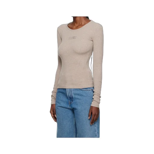 Taupe Wool-Blend Rib Jersey Long-Sleeved T-Shirt