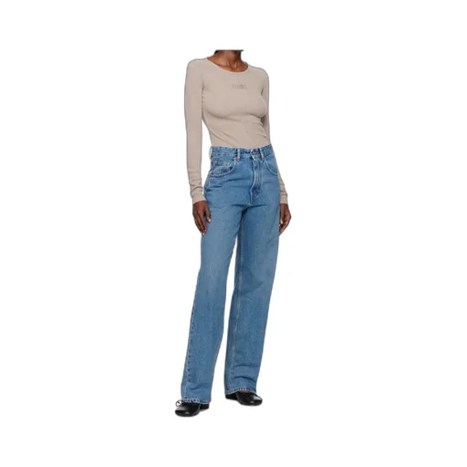 Taupe Wool-Blend Rib Jersey Long-Sleeved T-Shirt
