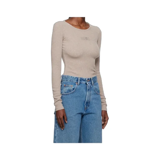 Taupe Wool-Blend Rib Jersey Long-Sleeved T-Shirt