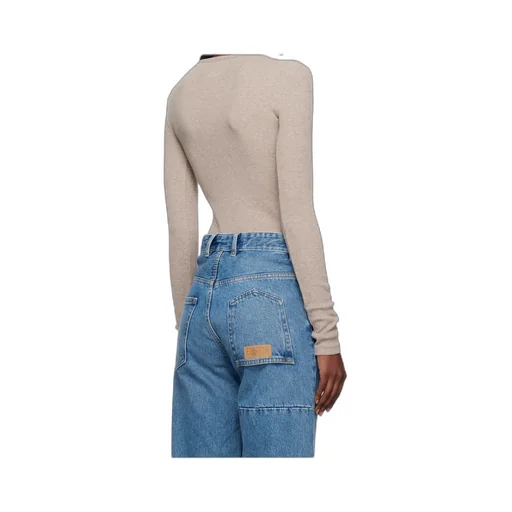Taupe Wool-Blend Rib Jersey Long-Sleeved T-Shirt