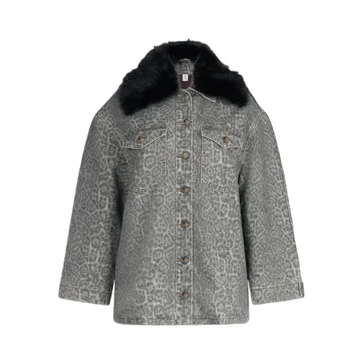 Liu Jo Leopard Printed Faux Fur-Collar Jacket