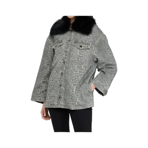 Liu Jo Leopard Printed Faux Fur-Collar Jacket